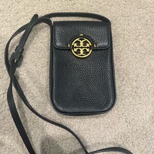Tory Burch Black Leather Crossbody Bag with Gold Logo